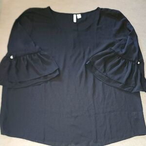 Elle Black Ruffled Bell Sleeve Blouse